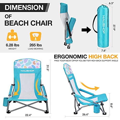 HAUSHOF 2-Pack Blue High Back Beach Chairs with Colored Dots