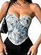 AIEOE Damen Vollbrust Steampunk Corsage Korsett für Halloween und Karneval Top Gothic Vintage Mittelalterlicher Stil mit Ölgemälde-Print
