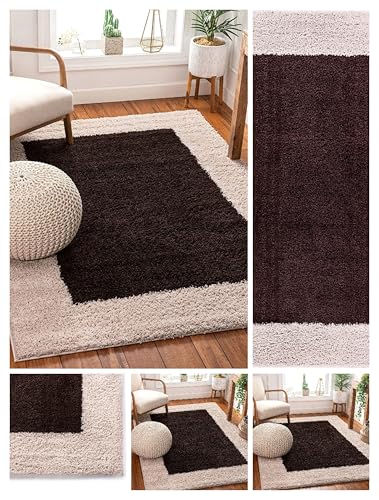 Image of Anti Slip Soft Shaggy Carpets for Living Room Bedroom Hall Kitchen Home Modern Fluffy Rugs Size 3x5 Feet Color Brown /Beige