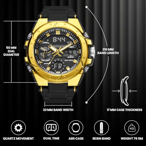 Image of V2A Styrke 5120 Analog Digital Watch for Men | Hybrid Multi Display Dial | Alarm Stopwatch Day Date 12 /24 Hr | TPU Strap | 30M Water Resistant | Gift for Mens