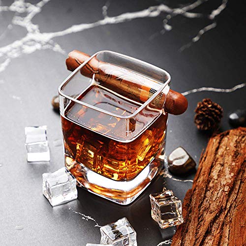 Double Old Fashioned Cigar Glass Cocktail Rock With Built In Cigar Holder - Cigar Cup Whiskey Tumbler