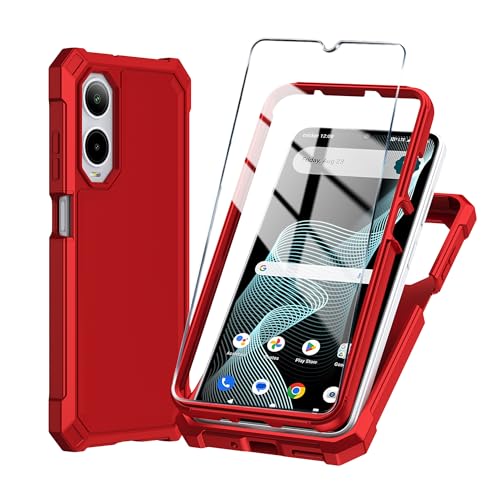 Mocotto for Cricket Debut S3 Phone Case/AT&T Vista 2 Case with Tempered Glass Screen Protector,Slim Soft Silicone Full-Body Protective Cover (Cricket Debut S3, Red)