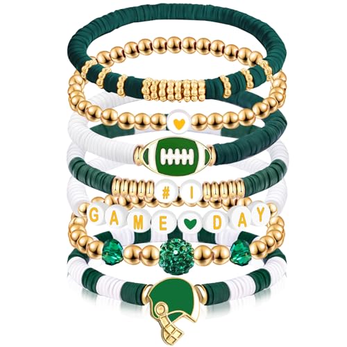 Game Day #1 Bracelet Football Charm Beaded Stretch Bracelet Sports Jewelry for Football Dads Moms Coaches Fans Gifts