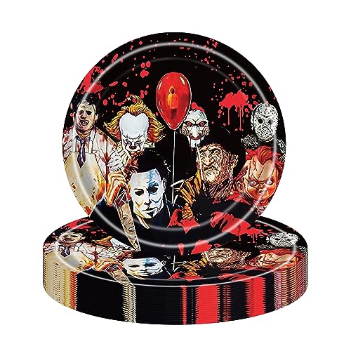 YAAVAAW 16Pcs Horror Movie Character Paper Plates, 18cm - Halloween Dinner Plates for Scream Party Supplies