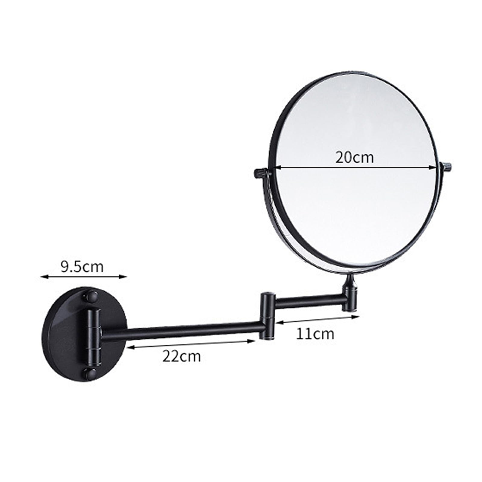 YSOLDA Espejo de Aumento de Doble Cara 1X y 3X, Espejo de tocador Plegable montado en la Pared, Espejos cosméticos Ajustables giratorios, Espejo de Afeitar de Aluminio Espacial para baño,Negro,8inch