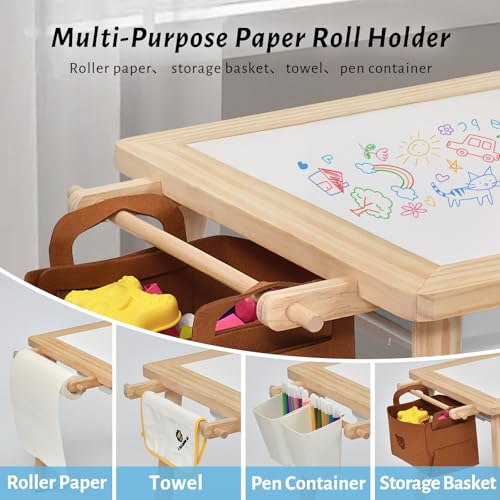 Image of Easyego Sensory Table for Toddlers Kids Play Wooden Sand Water Table with Can DIY Creation Pegboard & Foldable Storage Bins for Indoor and Outdoor Use, Birthday Gifts for Boys and Girls - Wood Color