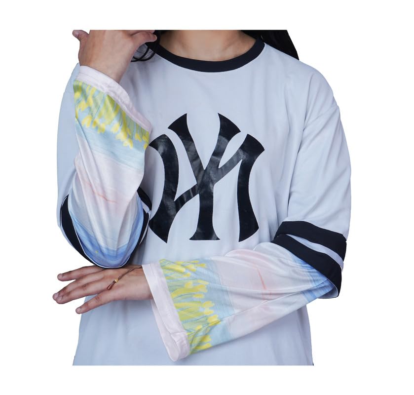 Flower Printed Ice Silk Sleeve, UV Protection Sun Long Loose Arm Sleeves, Thin Cooling Sleeve with Thumb Hole for Women (Color : Yellow, Size : One Size)-image-12