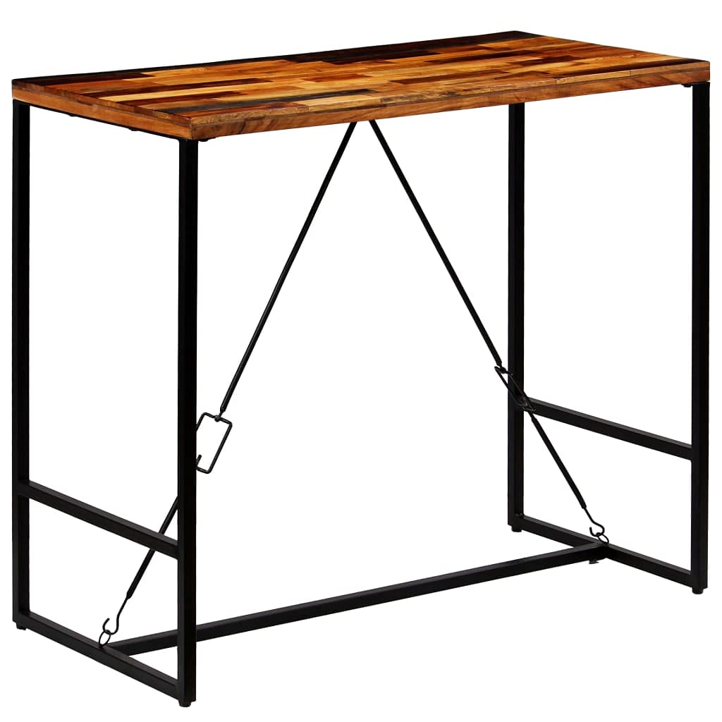 Table de bar en bois vieilli massif anti-vacillement avec structure en acier stable