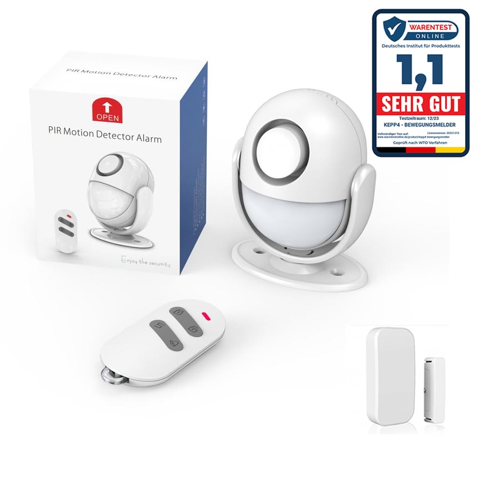Kepp4 Système d'alarme de détecteur de mouvement 125 dB - Alarme pour appartement, maison, garage et camping-car - Extensible avec jusqu'à 20 contacts de porte (Set Plus)