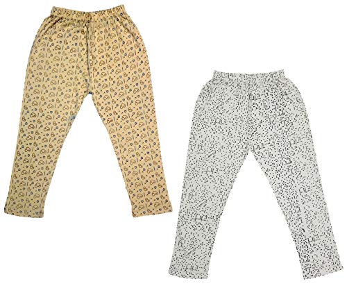 Image of IndiWeaves Girls Printed Cotton Capri Pants for Summer (White,Beige, 8-9 Years) Pack of 2