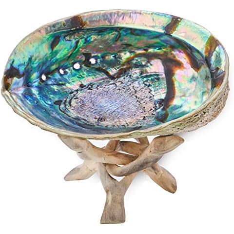 JL Local 5 Inch Smudge Kit Shell & Stand | Abalone Shell + Wood Stand | Hand Made, Sustainably Grown, Smudging Kit Smudge Bowl & Stand Cover
