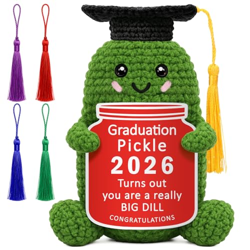 Xinezaa Graduation Pickle Gifts for Daughter Son Class of 2026 phd Graduation Gift for Her Him Student College High School Senior Graduate Gift Funny Big Dill Crochet Pickle Congrats Grad