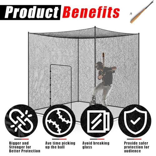 Syhood Baseball Batting Cage Net Heavy Duty Cricket Softball Hitting Practice Net Portable Pitching Cage, Training Sports Barrier Screen for Backyard Outdoor (Frame Not Included)(10 x 10 x 10 ft) by Syhood - Image 4