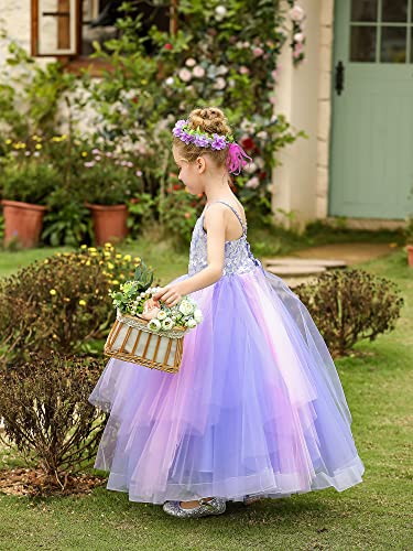 Flower Girls Dress Lace Tulle Spaghetti Straps Rainbow Birthday Princess Party Ball Gowns #TOP4
