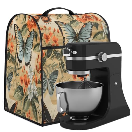Coffee Maker Cover Vintage Flower Butterfly Kitchen Appliance Covers Small Appliance Covers Blender Cover Juicer Cover Dust Covers for Kitchen Appliances with Top Handle and Pockets,Washable,B878