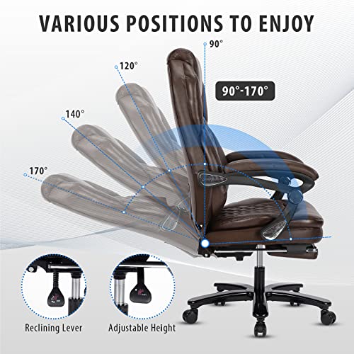 Comermax Big And Tall Home Office Desk Chairs For 400Lb Heavy People, Ergonomic Reclining Office Chair With Footrest And Wide Seat, Plus Size Managerial Executive Chairs (Coffee Brown) #TOP4