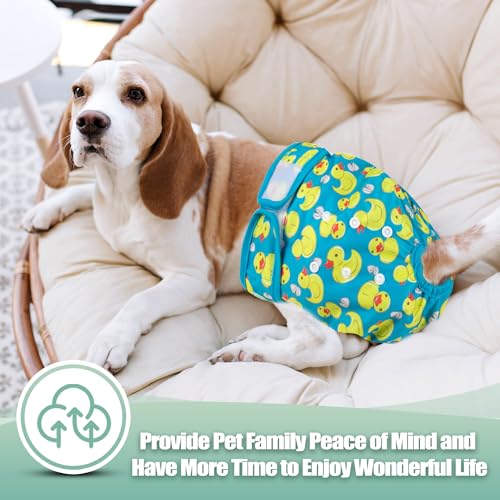 Image of wegreeco Washable Female Dog Diapers Highly Absorbent Reusable Diapers for Dog in Heat Period, 3 Pack (Yellow Ducks, Small)