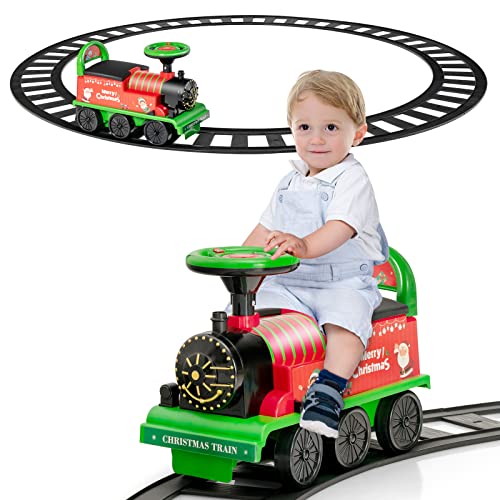 DREAMADE Elektro Zug zum Aufsitzen mit Gleis, 6V Kinder Elektroauto mit Musik & Licht, Kinderauto mit Stauraum, für Kinder ab 3 Jahren (Grün)