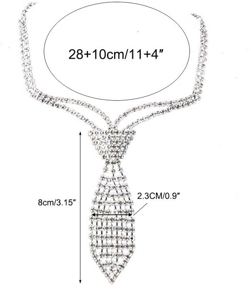 Teensery Silver Rhinestone Necktie Necklace Sparkly Crystal Neck Tie Choker Neckwear Party Jewelry for Women, 1 Piece - Image 5