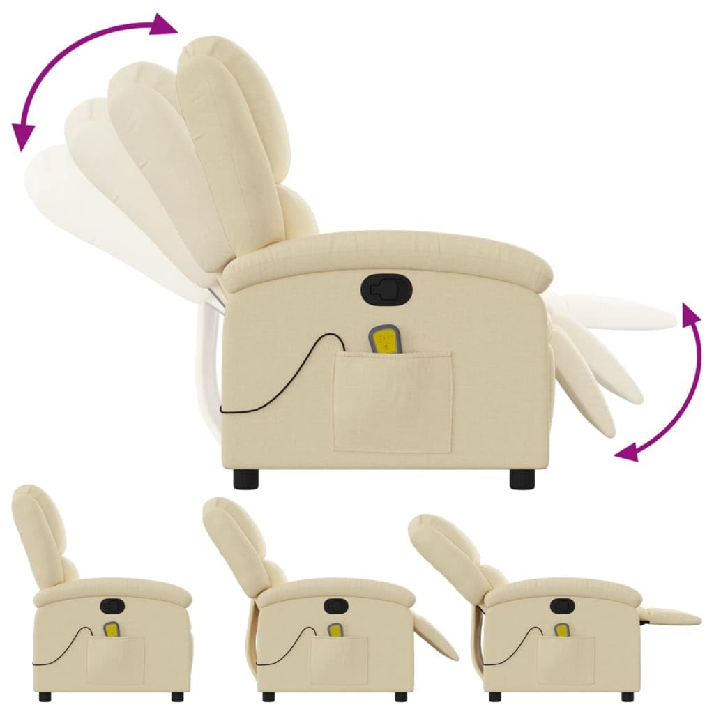 vidaXL Fauteuil de Massage inclinable Crème Tissu