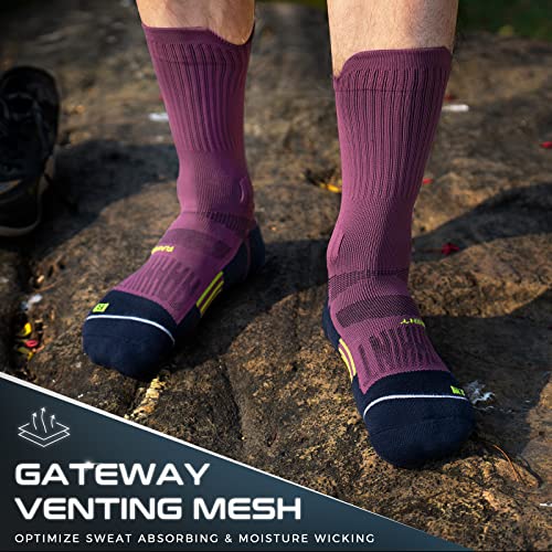 Coolmax Compression Running Socks 3 Pairs, Cushion Crew Socks, Anti-Blister Moisture Wicking Athletic Hiking Socks #TOP2