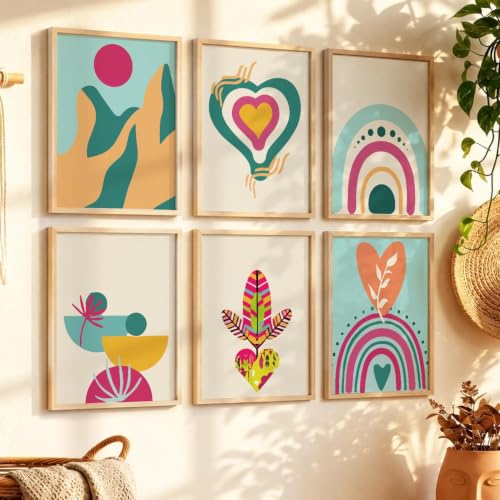 Image of kotart Minimal Boho Framed Wall Art Paintings with Frame for Home Decor - Painting for Wall Decoration Living Room Bedroom Office Room Decor- Pack of 6 (13x17, wall painting)