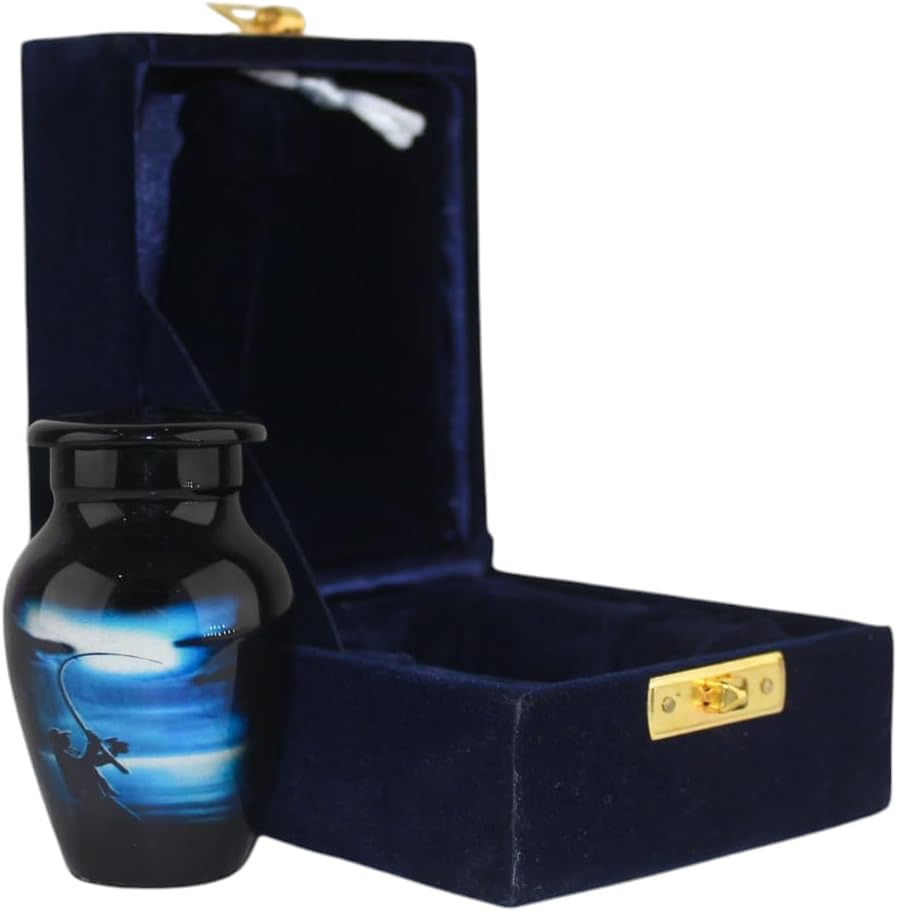 Cremation Fishing Urns for Human Ashes Adult Male Female - 200 Lbs Decorative Men Urn Fishing | Urns for Dad, Men, Human Ashes | Large Urn with Velvet Bag and Felted Bottom (Keepsake)