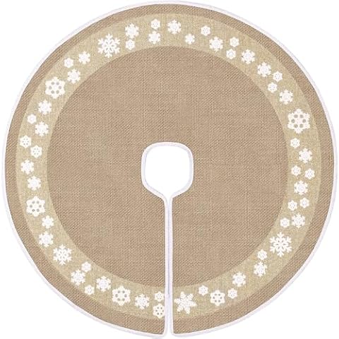 HOHOTIME Christmas Tree Skirt, 30 in Burlap Tree Skirt with Snowflakes and Gold Glitter Circles, Khaki Home Decor for Christmas Tree, Indoor Christmas Holiday Decorations Cover