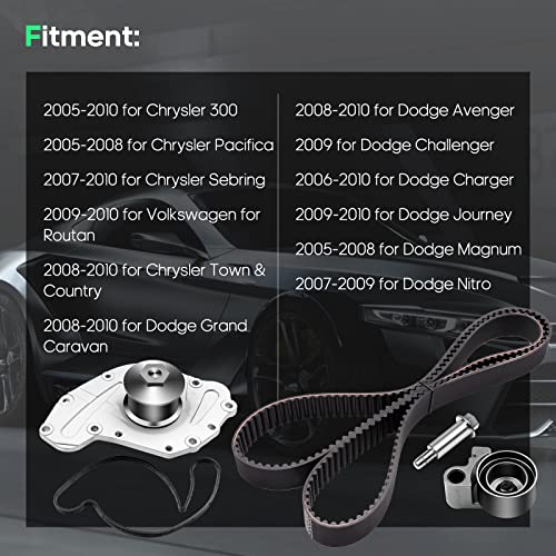 Scitoo Timing Belt Water Pump Gasket Kit Fit 2005-2010 For Dodge Magnum Nitro Journey Grand Caravan For Chrysler Pacifica For Routan 3.5L 4.0L V6 Sohc 24 Valve #TOP2