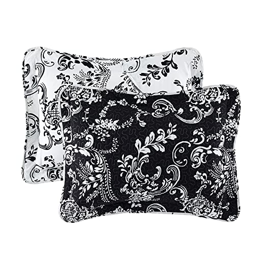 Home Soft Things La Boheme 5 Piece Quilted Printed Bed Spread Cover Oversize King 122" X 106" Quilt Set With Decor Shams Pillows, Black White Lightweight Reversible Coverlet Bedding Set #TOP5