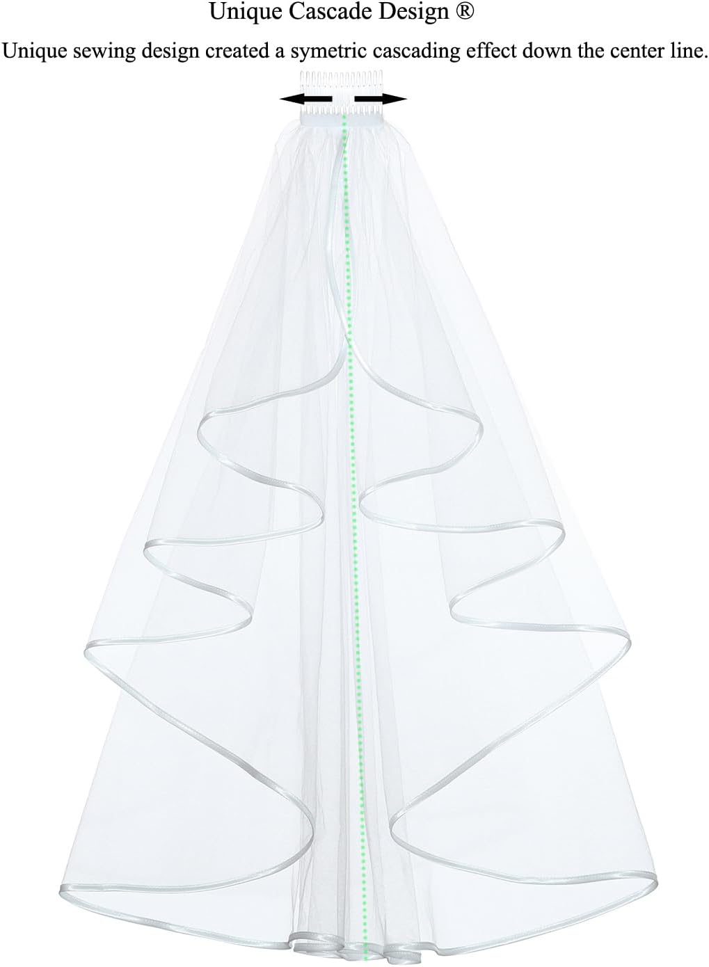 SAMKY Elegant 1T 1 Tier Ribbon Cascade Waterfall Bridal Veil - Image 3