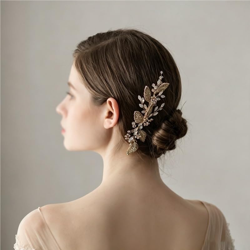 Vintage Leaf Opal Rhinestone Bridal Hair Comb image 3