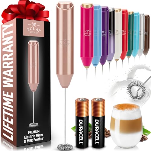 Image of Zulay Kitchen Powerful Milk Frother AA Batteries Included - Ultra Fast Handheld Drink Mixer with Stainless Steel Whisk Stirrer for Coffee, Protein, Matcha & More, Frother Wand Electric Frothmate