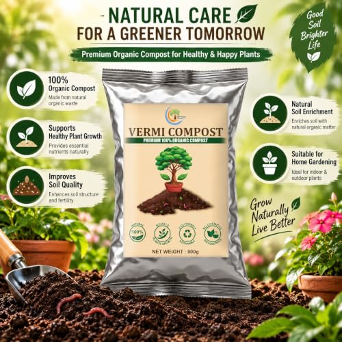Image of Organic Vermicompost Fertilizer 900g | 100% Natural Organic Compost for Plants | Nutrient Rich Plant Fertilizer for Home Garden, Terrace Garden & Indoor Plants | Improves Soil Quality