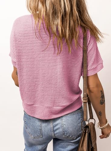Image of Dokotoo Womens Summer Tops 2026 Waffle Knit Button Down Shirts Casual V Neck Short Sleeve Shacket Jacket Dressy Blouses