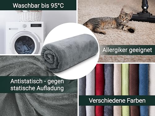 ZOLLNER Kuscheldecke flauschig in 150x200 cm - super kuschelige und warme Sofadecke - waschbar bis 95°C - atmungsaktive Mikrofaser in grau - Hotelwäschequalität - Oeko Tex® Zertifiziert
