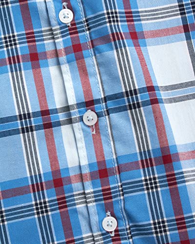 Ben Sherman Boys' Shirt - Casual Short Sleeve Button Down Collared Shirt (Size: 4-18), Size 10-12, Blue Red Plaid #TOP4