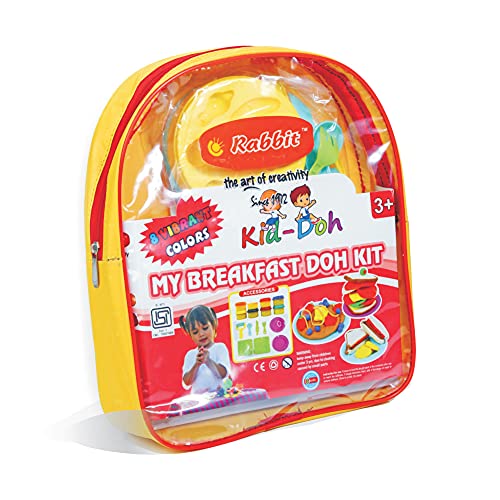 Rabbit My Breakfast Dough Kit | DIY Play Set for Kids with 8 Colorful Dough, Moulds, Knife, Roller, Spoon, Fork, Dishes & Table | Creative Clay Activity Kit for Kids Age 3+