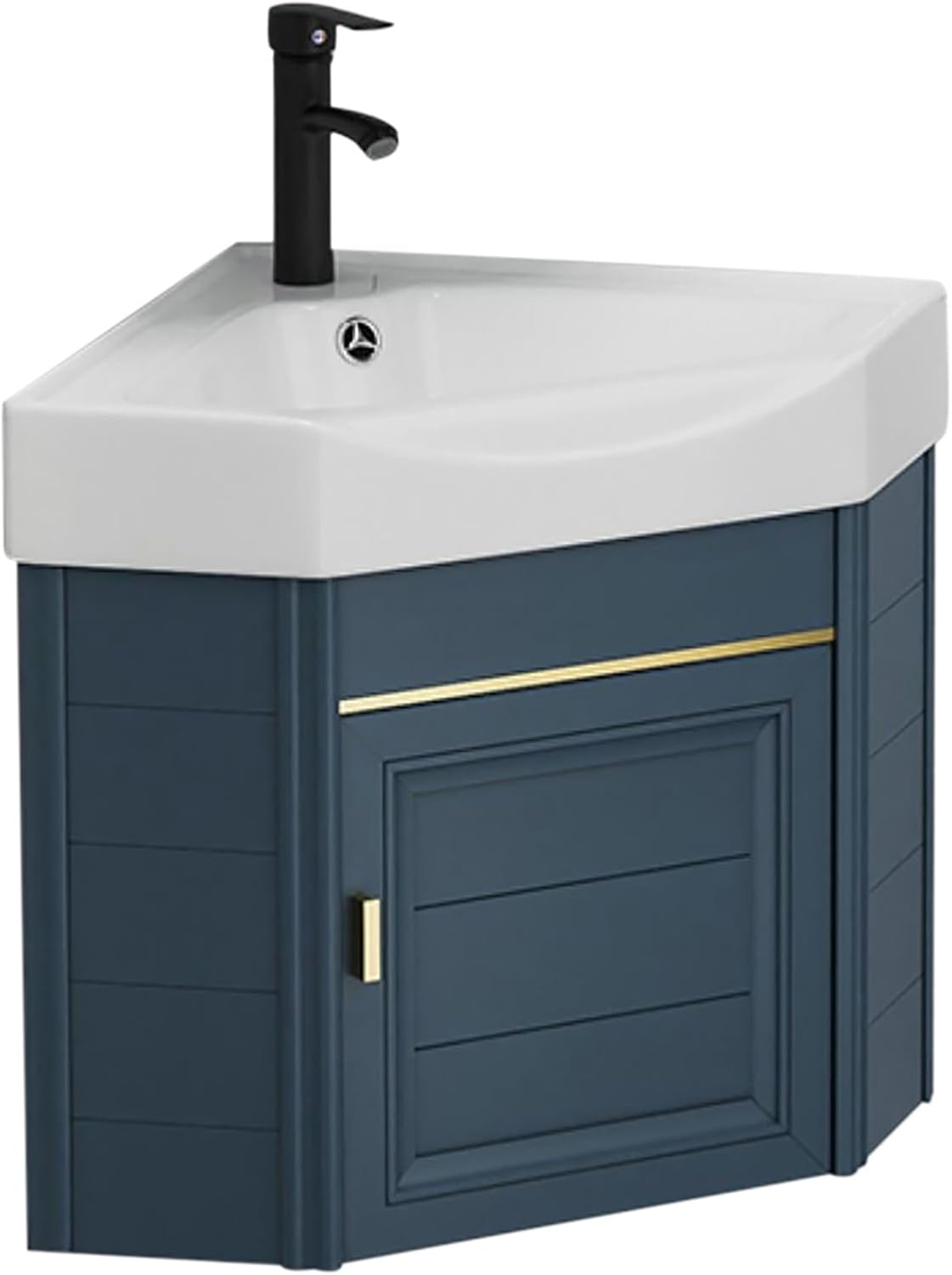 Modern Bathroom Vessel Sink Corner Mounted Small Vanity Sink Lavatory Wash Hand Basin 15" Bathroom Vanities Cabinet Combo, for Small Space With Cold and Hot Water Pipe Faucet