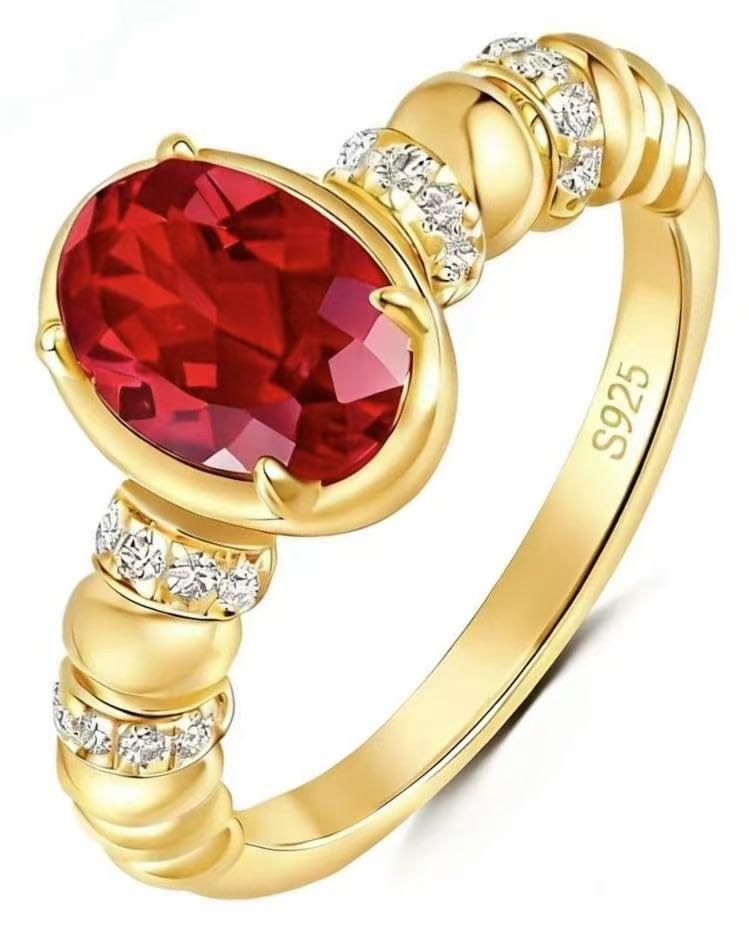 NOVARISCA Lab-Grown Ruby Ring for Women 1.5ct Pigeons Blood Red Ruby with Moissanite Accents 18K Gold Plated 925 Sterling Silver Anniversary Promise Jewelry Gift for Her (7)