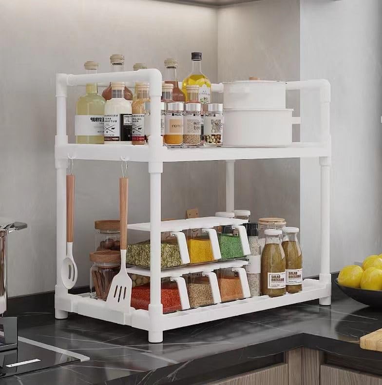 Smart Saver 2-Layer Reinforced Storage Rack Suitable for Kitchen Living Room Bedroom Bathroom Warehouse Storage for Sundries Kitchen Countertop Organization