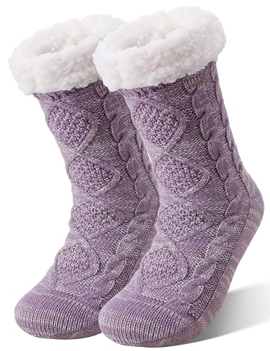 EBMORE Fuzzy Socks for Women Fluffy Cozy Cabin Winter Warm Soft Fleece Comfy Thick Christmas Socks Grips Non Slip Stocking Stuffers for Women Teen Girls Wife Christmas Birthday Gifts(Light Purple)