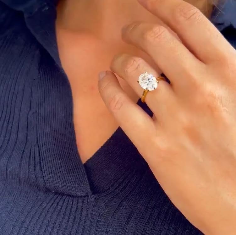 4 CT Oval Cut Diamond silver 925 Ring,Solitaire Engagement Ring 14K Yellow Gold plated Bridal Jewelry,women For Her solitire stone gold plated with a transparent,solitire jewellery.3