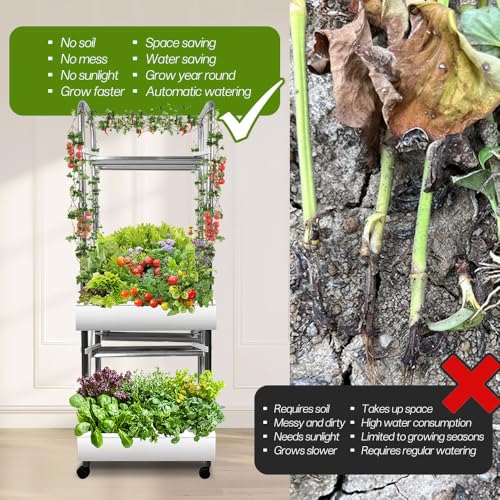 2-Tier Hydroponics Growing System for Tall & Climbing Plants, Awokabud Planters for Flowers and Plants,Indoor Herb Garden Kit with Adjustable LED Grow Light, Automatic Water Circulation-32 Pods - Image 9