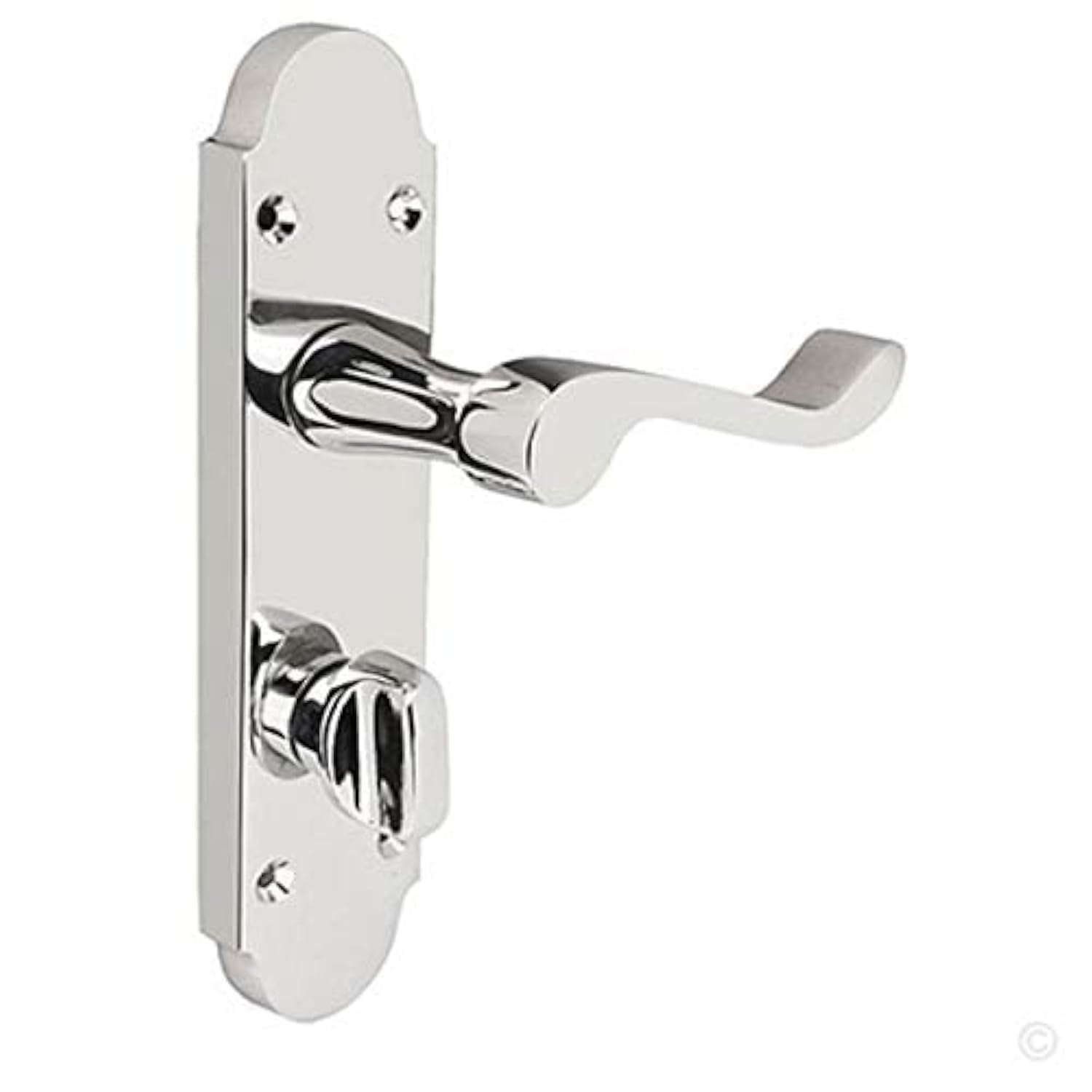 HANDLESTORE Shaped Scroll Bathroom Door Handle with Hinges - Lock Options - Polished Chrome - ® (Handles Only)