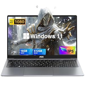 AOC Laptop Computer 15.6 Inch FHD Screen Premium Laptop with N97 Processor(Up to 3.6GHz) Gaming Laptops 16GB RAM 512GB SSD, Windows 11 Laptop Computer, Light&Thin, Metal Shell, Webcam, Type-C, USB3.2