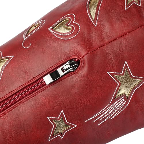 Western Cowboy Boots for Women Knee High, Stars Moon Heart Patterns Low Heel2