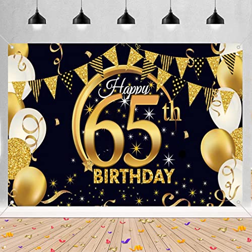 Cartel decorativo para 65 cumpleaños, para hombres y mujeres, para 65 cumpleaños, color negro y dorado, 1,5 m Cover