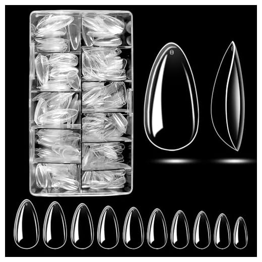 KAVYA Uñas Postizas Cortas, 500 Transparente Soft Gel Kit-10 Tamaños Tips Uñas Acrilicas con Estuche Transparente, Para Mujeres Niñas Manicuras DIY.