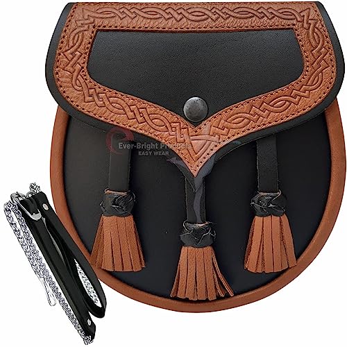 Scottish Kilt Semi Dress Sporran Genuine 100% Real Leather Knot Tassels Sporran.1